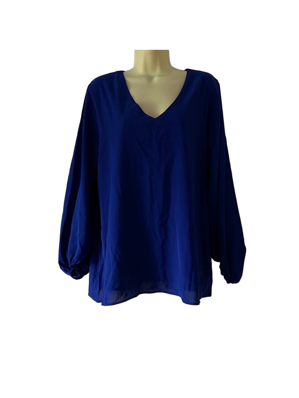 Qearal Royal Blue Pullover Blouse with V-neck and Long Sleeves Woman's Size XL